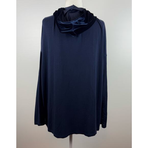Eileen Fisher Womens Velvet Trim Hoodie in Navy Sz S | Soft Comfy Cozy Neutral - Picture 3 of 16